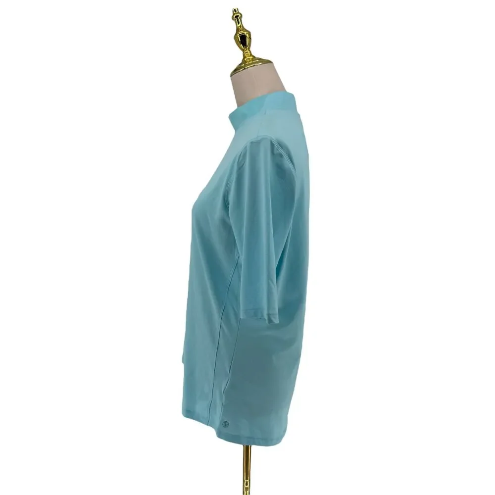 Adidas Golf Shirt Women's Large Bliss Blue Mock Neck UPF 50 Stretch HM5543 NWT - Picture 8 of 14